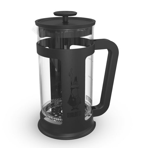 Prensa francesa Bialetti Smart 1 litro preta com copo de vidro borossilicato e prensa em aço inox
