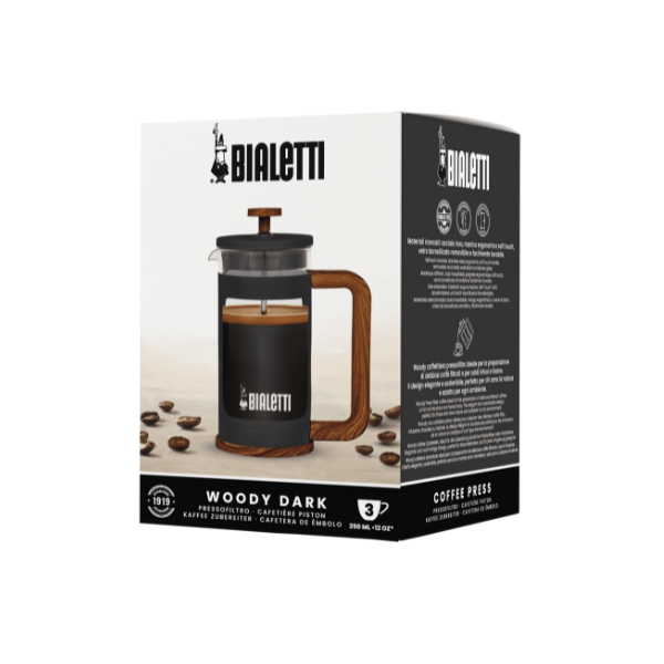 Caixa da prensa francesa Bialetti Woody Dark 350ml, 3 xícaras