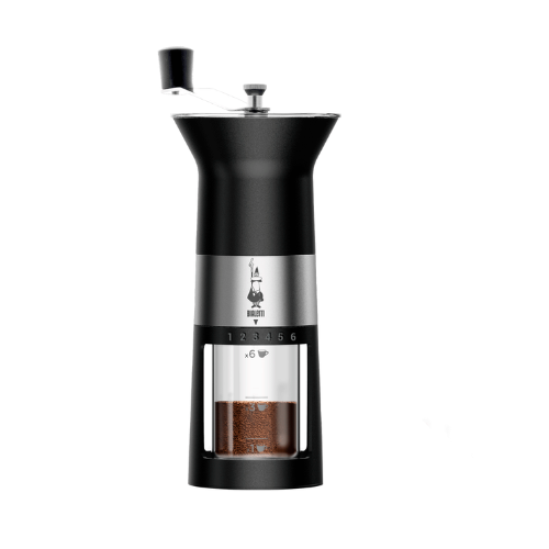 Moedor manual de café Bialetti Interdesign em inox preto com 6 regulagens de moagem