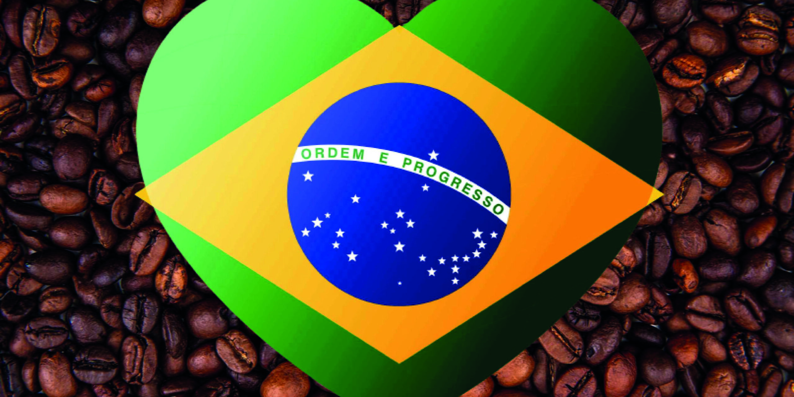 imagem de grãos de café e um coração com a bandeira do Brasil em alusão a Independência do Brasil e o café