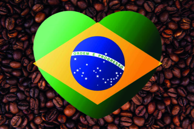 imagem de grãos de café e um coração com a bandeira do Brasil em alusão a Independência do Brasil e o café